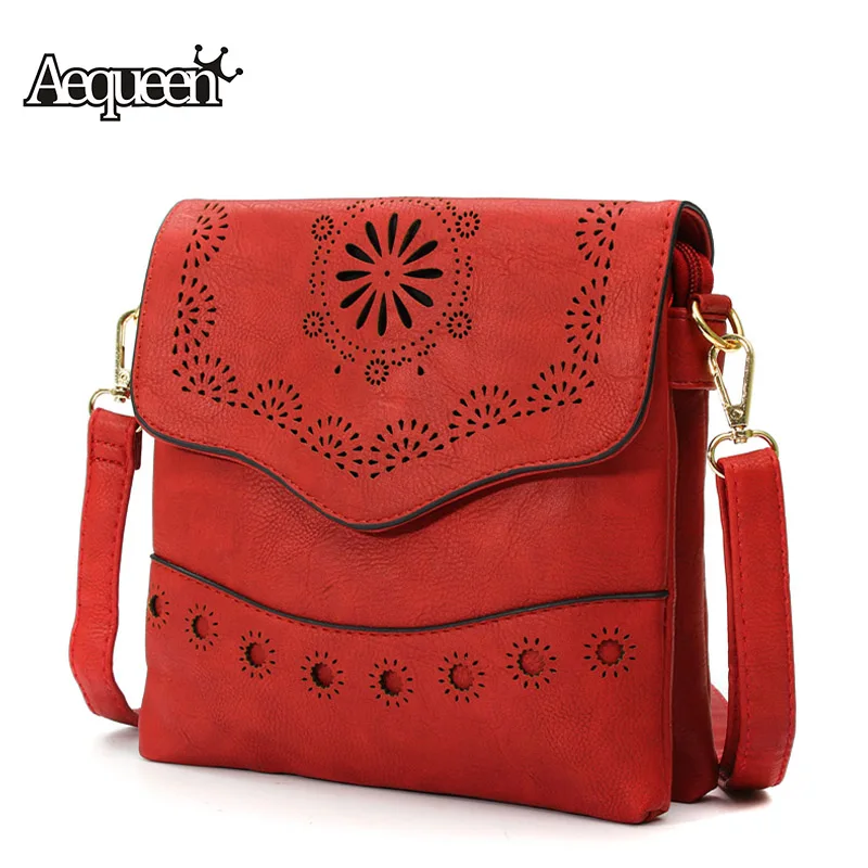 Women Flower Carved Hollow Out Vintage Messenger Corssbody PU Leather Flap Bag Casual Shoulder Bags Girls Gifts Fashion Designer