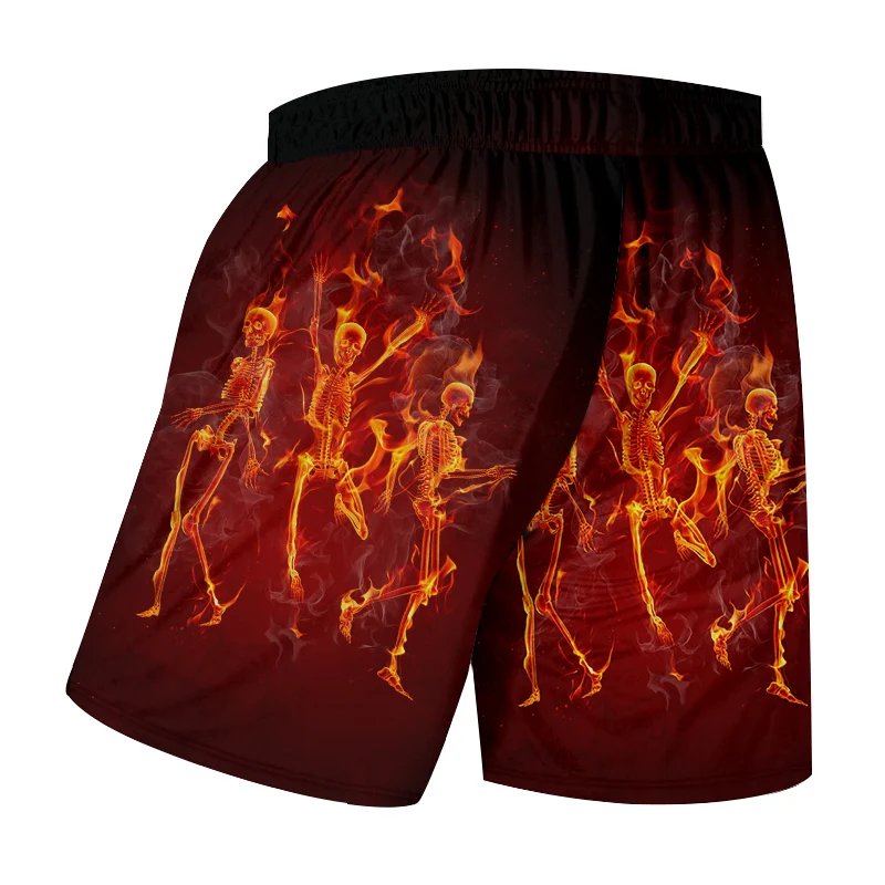 UJWI Новые забавные блестящие пляжные шорты с 3D принтом Мужские интересные шорты черный красный креативный танец пламя черепа Мужская одежда
