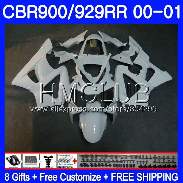 

Body For HONDA CBR900 RR CBR 929 RR CBR 900RR CBR929RR 2000 2001 68HM.12 CBR 929RR CBR900RR CBR929 RR Glossy white 00 01 Fairing