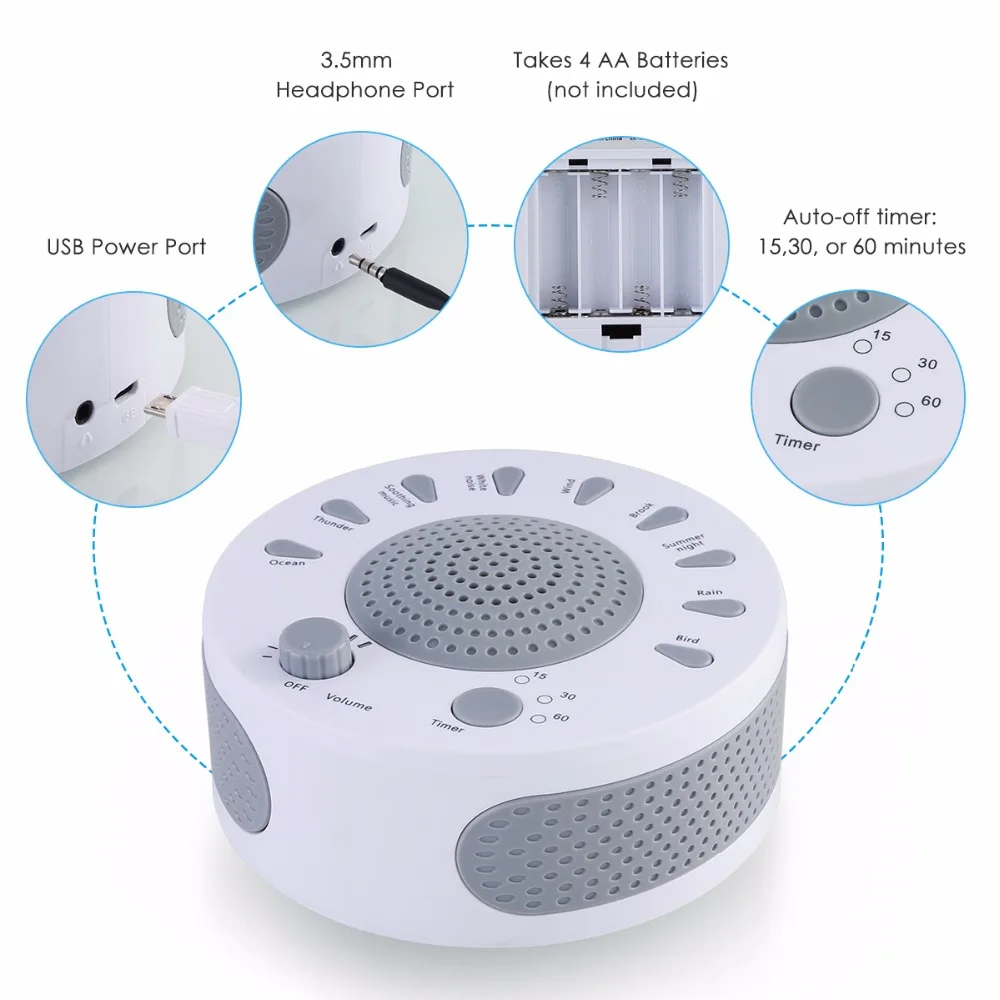 Безвоздушный сон звуковой машины белый Шум Запись голоса Сенсор с 9 успокаивающий звук 3-ступенчатый таймера для светильник для сна