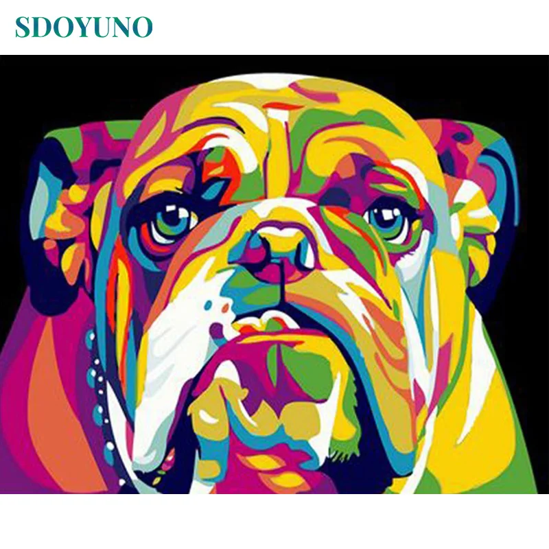 

SDOYUNO Frameless Colourful Bulldog Painting By numbers DIY Gift For Room Decoration Wall Art Canvas Painting Bedroom Decor DIY
