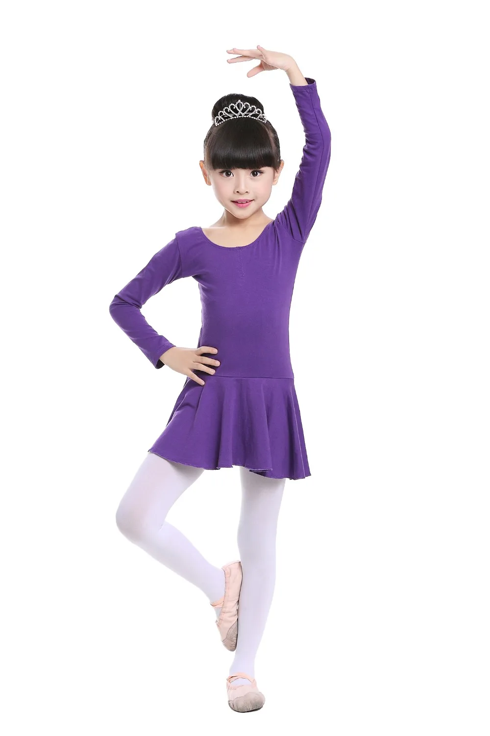 Pink Cotton Formal Ballet Dress for Girls Long Sleeves Shiny Ballet leotard for Dance Kids Gymnastics Professional Tutu Dress (18)