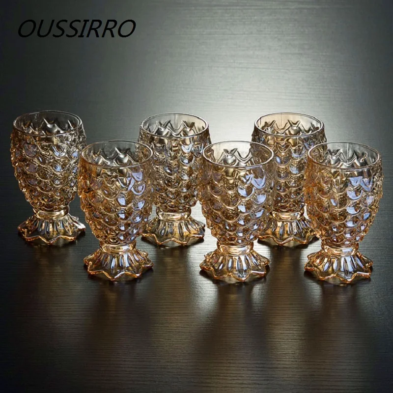 

6PCS/SET Creative Vodka Wine Brandy Snifters Gold Goblet Engraving Shot High Spirits White Wine Fish Scales Cup Home Drink