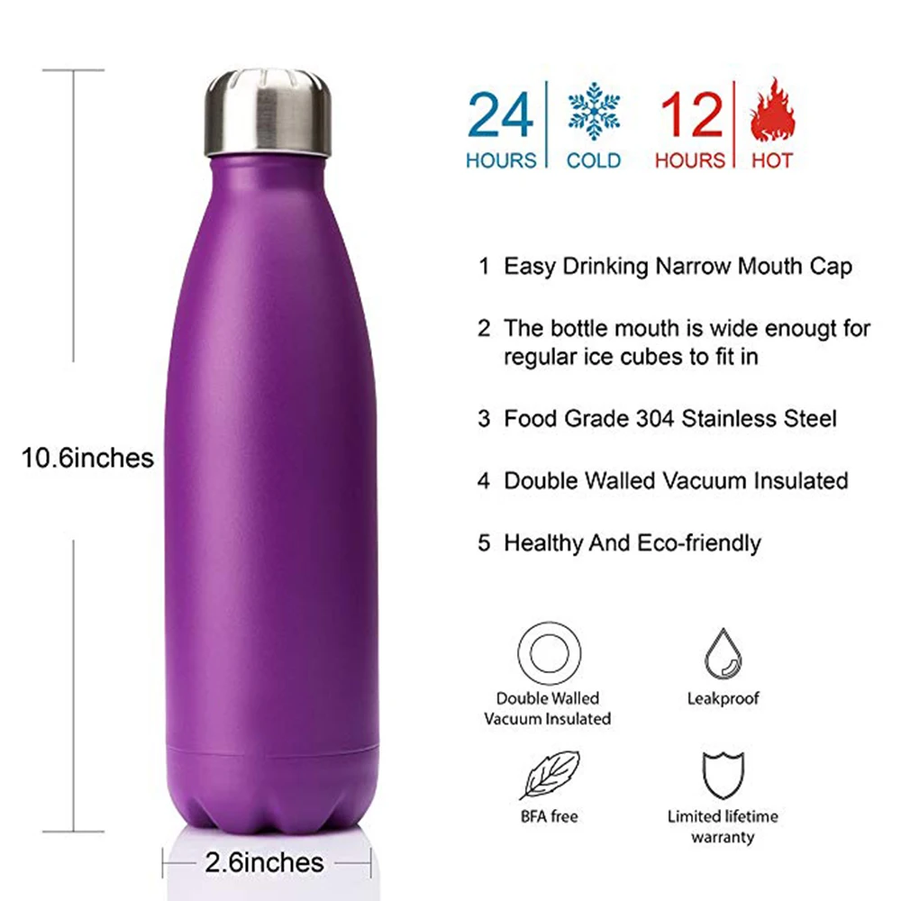 17 унций(500 мл) BPA свободная Спортивная бутылка вакуумная Изолированная бутылка для воды герметичная Двойная Стенка из нержавеющей стали дорожный спортивный термос