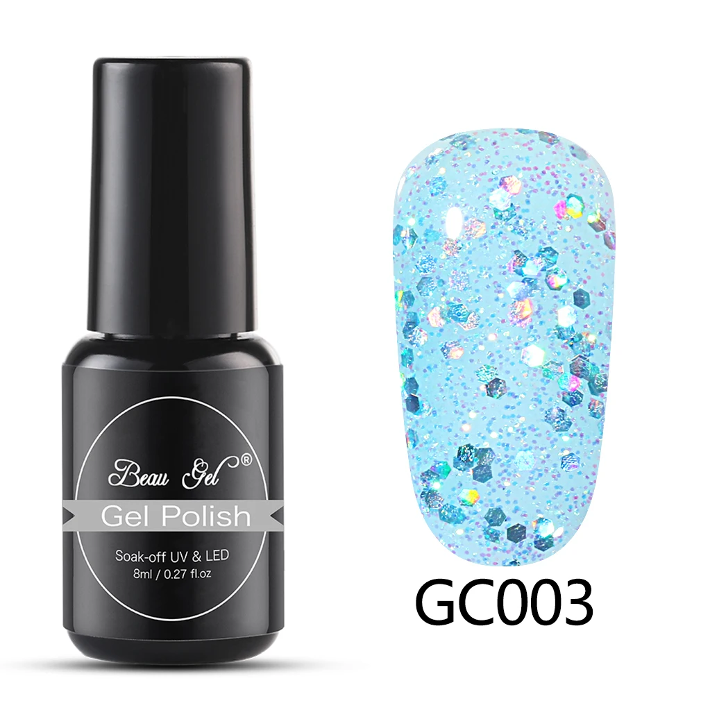Beau гель 8 мл гель для ногтей бриллиантовый блеск с ультрафиолетовым свечением Гель-лак для ногтей светодиодный светильник гель лак Полупостоянный Гель-лак грунтовка для ногтей - Цвет: GC003