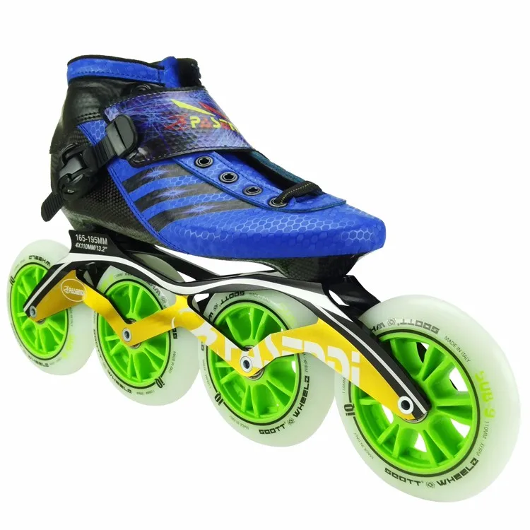 Встроенный Скорость ботинок кататься на коньках профессиональные детские Инлайн ролики с расположением колес в линию pasendi Patins роликовых коньках углерода взрослых роликовых Скорость кататься на коньках - Цвет: 110MM green wheels