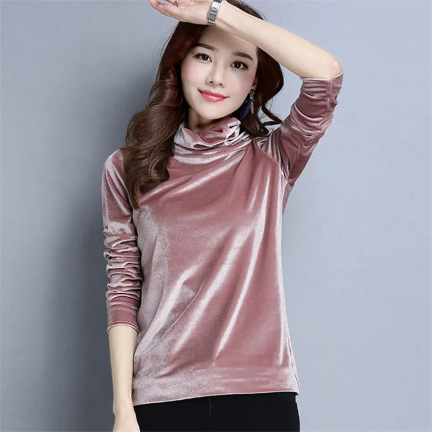 Gowyimmes Autumn Women Gold Velvet Shirt Sexy Women Turtleneck Blouse Lady Long Sleeve Blusas Basic Tops Pullover Bottomings 466 5