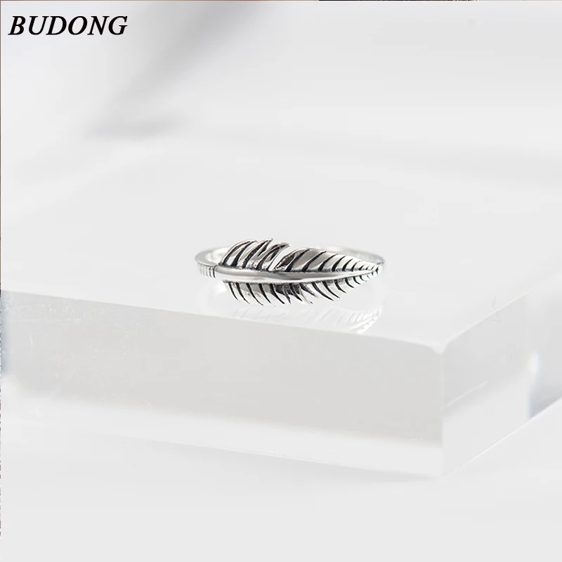 

BUDONG 925 Sterling Silver Rings Korean Japanese-Style Women open ring Leaf Ring Drop shipping Wedding Jewelry XURT016