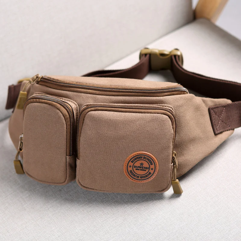 

BUWEIS Men Waist Bags Functional Bag Vintage Men's Casual Waist Pack Purse Mobile Phone Case for Men Travel Belt Wallets Bum bag