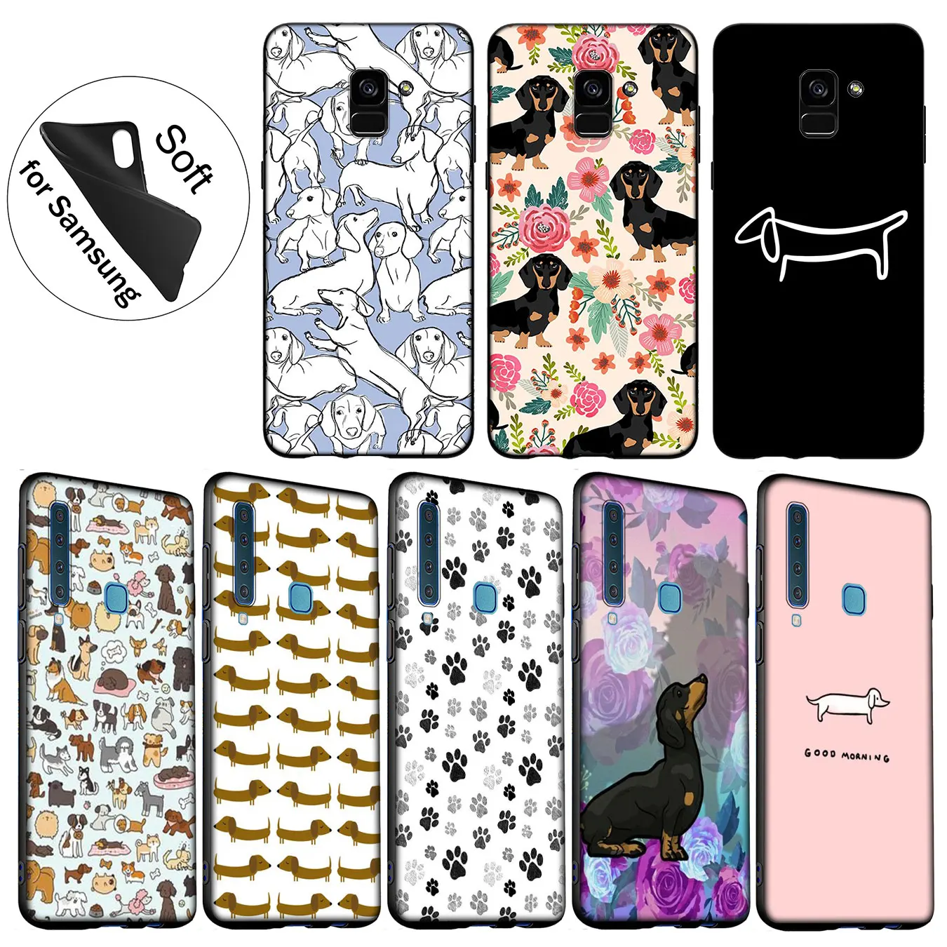 IYICAO Animals cute Dogs Dachshund Soft Silicone Case for Samsung Galaxy A6 A9 A8 A7 2018 A3 A5 2016 2017 Note 9 8 10 Plus Lite |