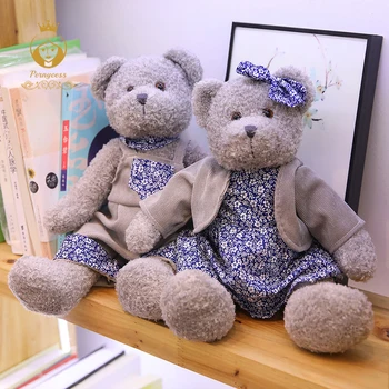 

1PCS 30/40/50cm couple teddy bear plush stuffed toy, corduroy gray couple bear doll, kids toys, birthday Christmas gift