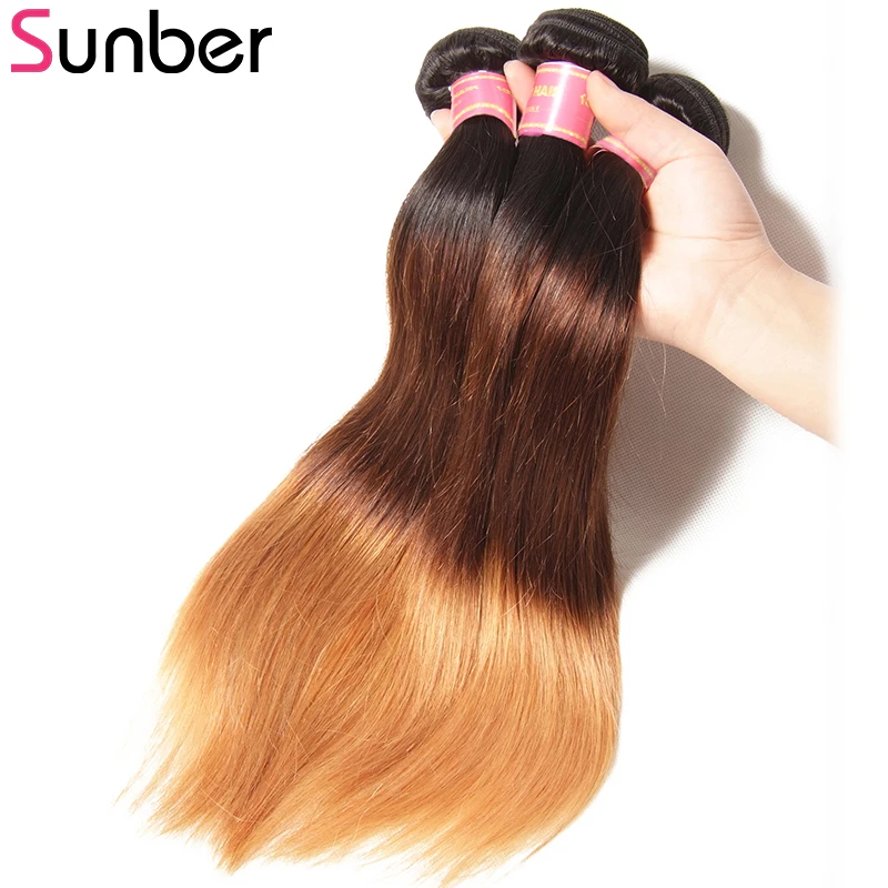 Sunber Ombre бразильский пучки волос T1B/4/27 100% Stragiht человеческие волосы ткет 3 шт./лот Волосы remy Extenisons три тона