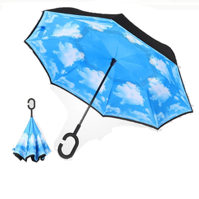 Drop shipping Windproof C type Folding reverse umbrella hands free rain