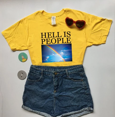 HahayuleUnisex Мужская Женская Tumblr футболка с рисунком на тему гранж Hell Is People Радужный принт цитаты графическая Футболка Harajuku уличная одежда крутая одежда