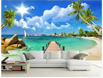 

3d wallpaper custom photo non-woven mural wall sticker 3 d Wooden bridge over sea beach painting 3d wall room murals wallpaper