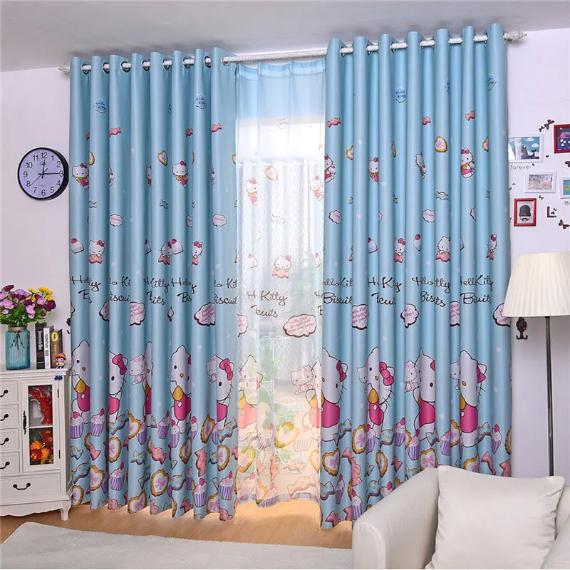 Cute Hello Kitty Cartoon Printed Curtains For Kids Baby Room