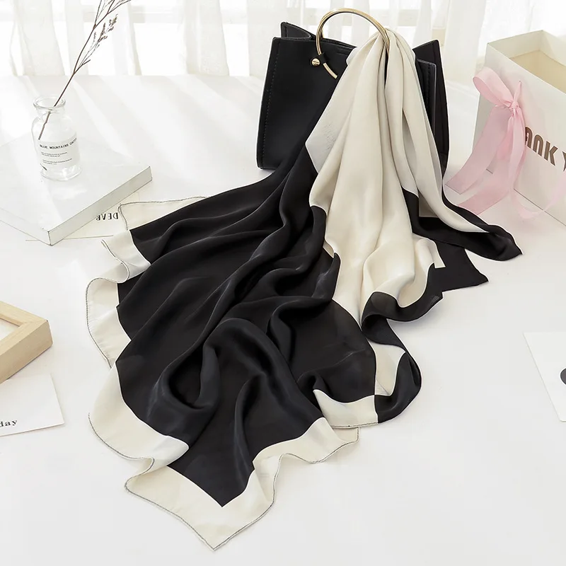 Fashion Luxury Brand Black Women Scarf 100% Silk Feeling Shawl...