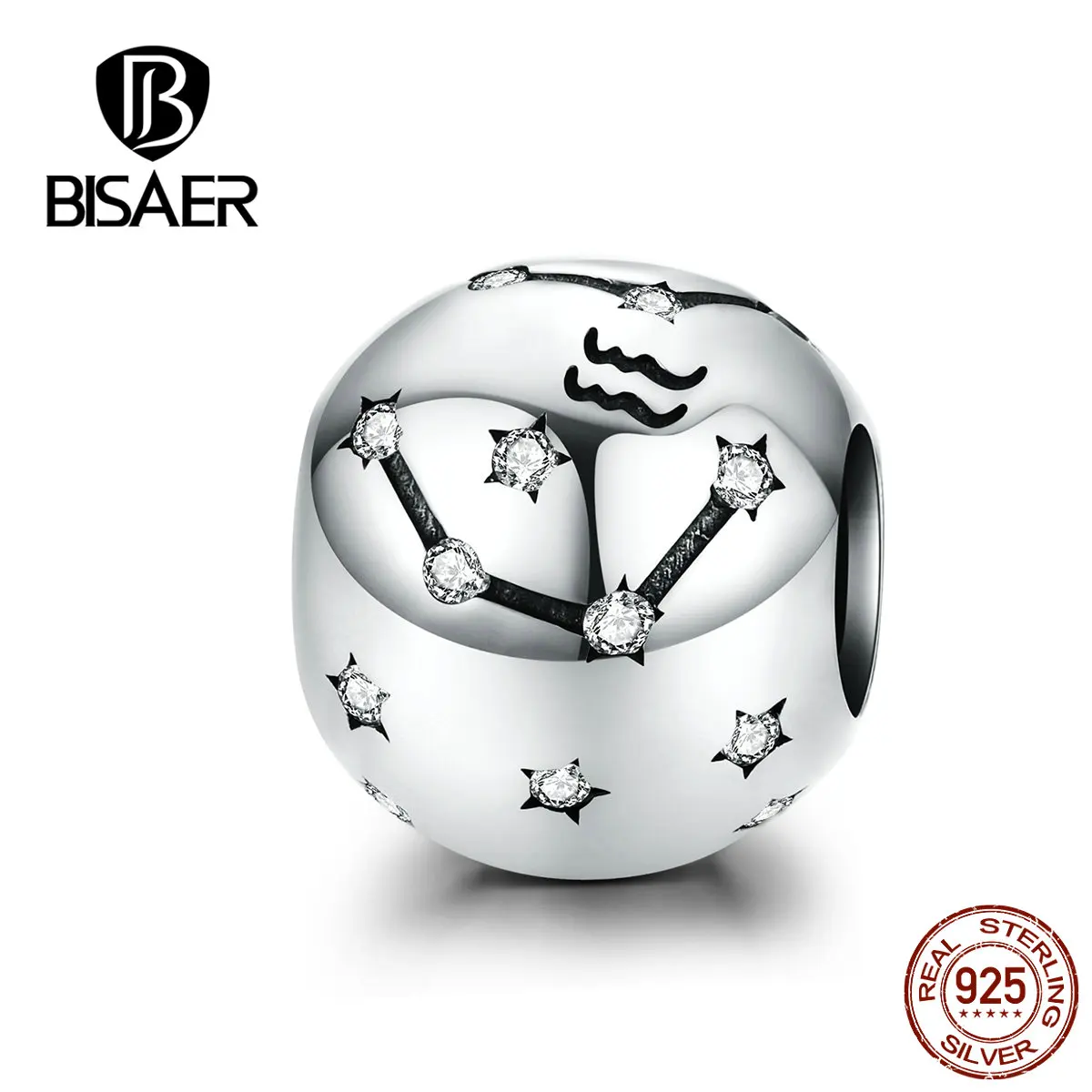 aquarius BISAER модный знак зодиака, 925 пробы, серебро, 12 бусины с созвездием, амулеты, модные DIY аксессуары, лучший подарок HSC1218 - Окраска металла: aquarius