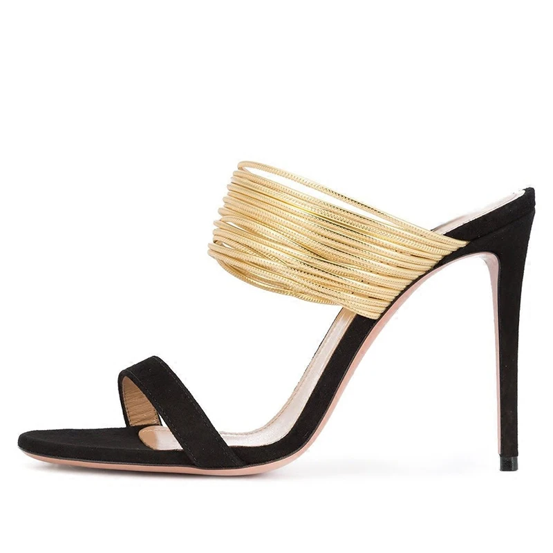 

2018 Newest Sexy Flock Metal Decoration High Heel Sandals Woman European American Summer Black Red Party Dress Shoes