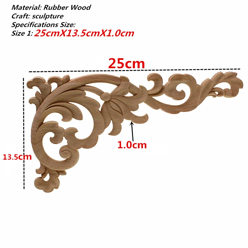 Винтажная Неокрашенная древесина наклейки с резьбой угловая аппликация, рама для домашней мебели настенные двери шкафа декоративные деревянные миниатюрные ремесла - Цвет: 25X15cm