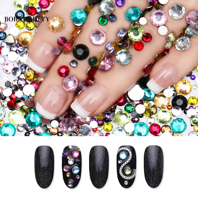  2000Pcs BORN PRETTY Flatback Nail Rhinestones Colorful Crystal Mixed Size Nail Studs 1 Bag HotFix M