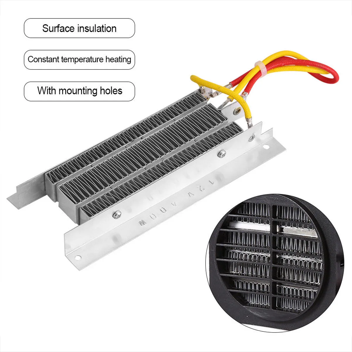 

12V 400W PTC Ceramic Air Heater Electric heater Thermostatic Insulation Heating Element Kit Quickly Safety Silvery