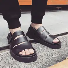 Черные мужские кожаные ремни Вырез Босоножки пляжные Повседневное Модные сандалии-гладиаторы Лето Мужской прохладно сандалии mujers