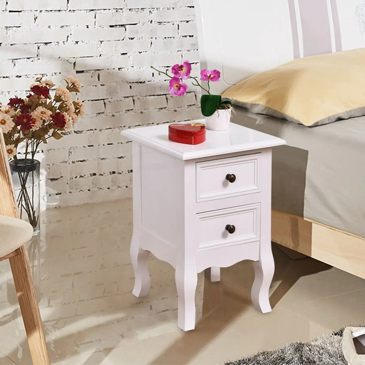Giantex White Curved Legs Accent Side End Table Modern Nigh stand Bedroom Furniture with Drawers Nightstand HW54090 Giantex White Curved Legs Accent Side End Table Modern Nigh stand Bedroom Furniture with Drawers Nightstand HW54090