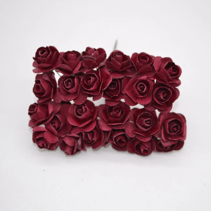 144Pcs/lot 2CM Multicolor Paper Artificial Flowers Mini Rose Flower Head Wedding Bouquet Scrapbooking Party Home Decoration