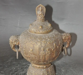 

8"chinese buddhism bronze fairy god buddha elephant statue incense burner Censer