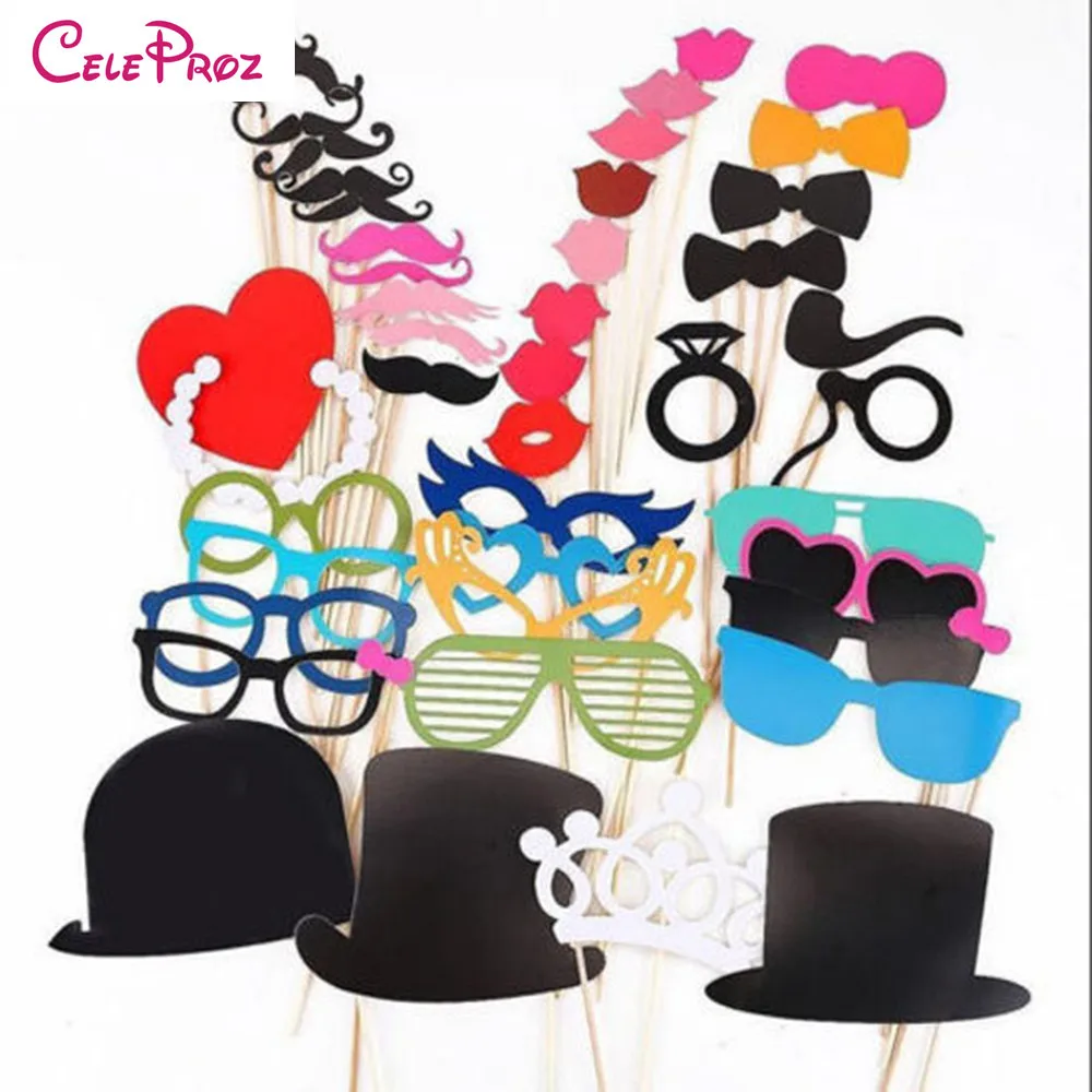 

44PCS/Lot Funny Photo Booth Props Mustache on a Stick For Wedding Birthday Party