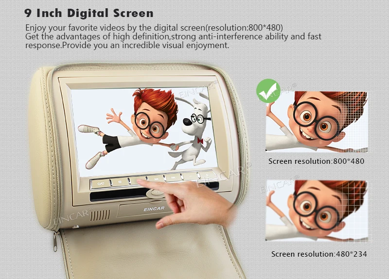 Excellent 9 Inch Car Headrest DVD Player Monitor With 800*480 TFT LED Touch key Built-in Speaker Support USB HDMI Games Remote Control 9 Excellent 9 Inch Car Headrest DVD Player Monitor With 800*480 TFT LED Touch key Built-in Speaker Support USB HDMI Games Remote Control 9