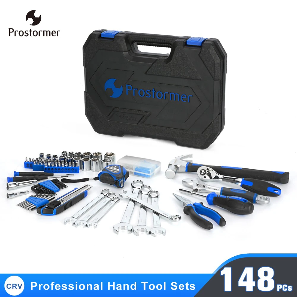 

Prostormer 148 Pcs Household Hand Tool Kit Car Repair Tool with Storage Toolbox Socket Wrench Tool Set Auto Repair Mixed Tool