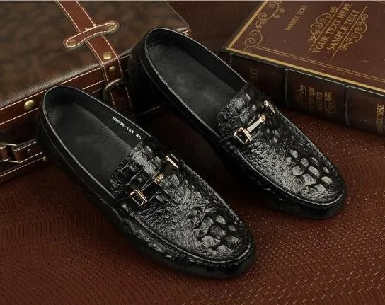 

Crocodile Leather Loafers for men Light Brown Black Wedding Party Dress Shoes Flat heel Fashion Hot