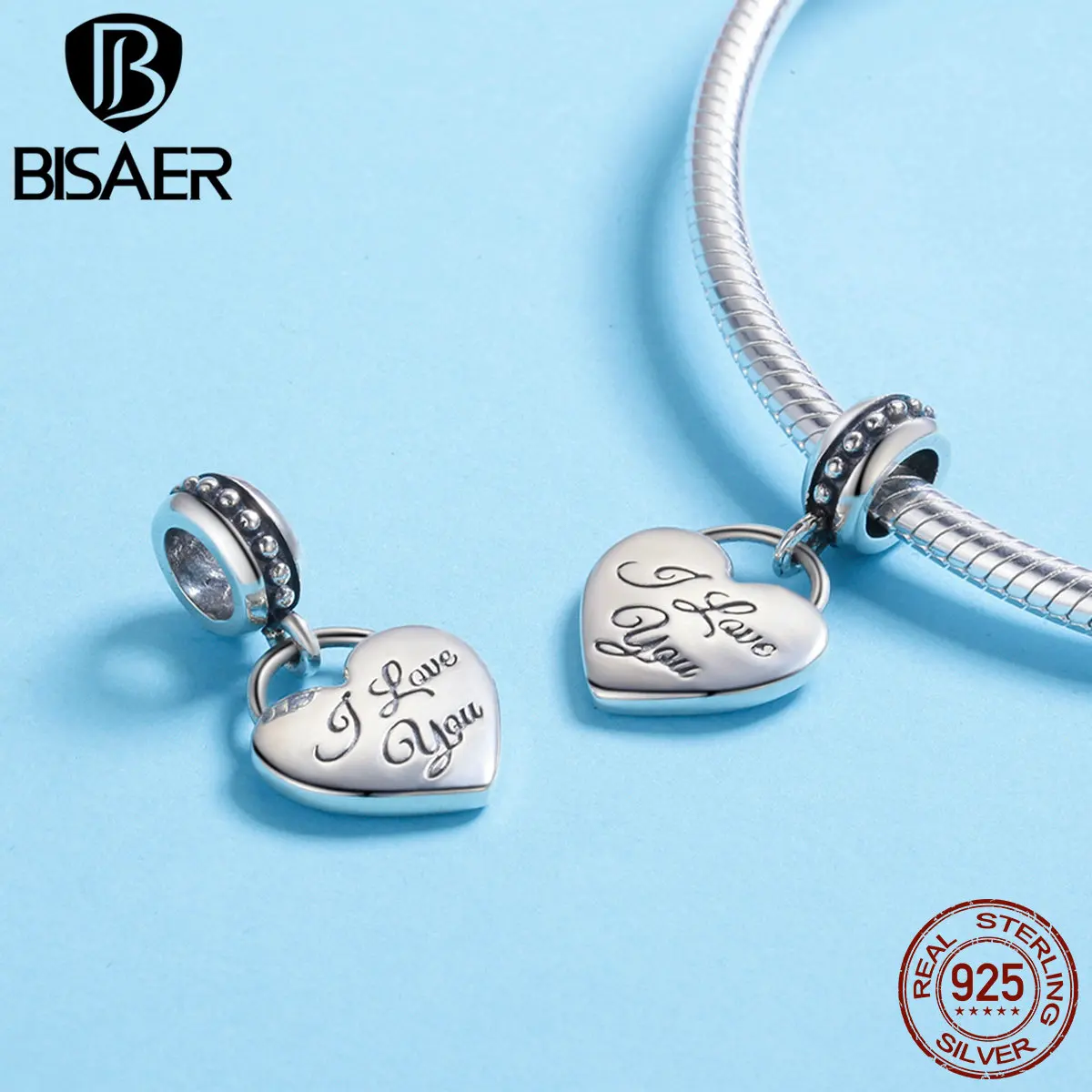 

2019 New Genuine 925 Sterling Silver I Love You, Romantic Heart Lock Pendants Fit Charms Silver 925 Original Bracelet Necklace
