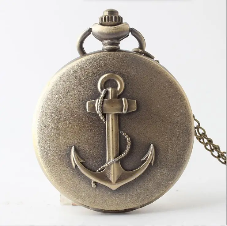 

(1119) 12pcs/lot vintage bronze anchor design pocket watch necklace Christmas trees hang gift . promotion gift.size 47mm