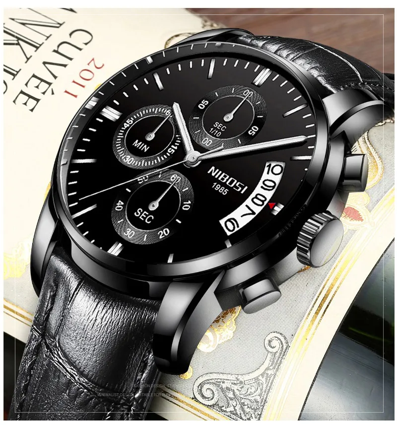 NIBOSI Mens Watches Top Brand Luxury Premium Luxury Fashion Luminous Waterproof Watch High-end Calfskin Pure Steel Strap Blue (10)