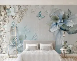 Papel де parede цветок бабочка красивая jewelry 3d обои росписи для гостиной спальни ТВ диван стены кухни K ТВ кафе