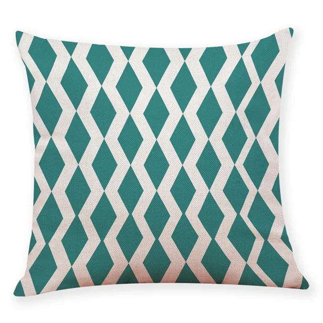 Dark Green Geometric Decorative Cotton Linen Cushion Cover green white