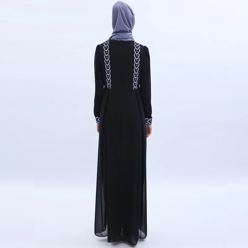 Мусульманская вышивка abaya кимоно полное платье шифоновый кардиган Кафтан одеяние мусульмане Jubah Ближний Восток Eid Рамадан Исламская одежда