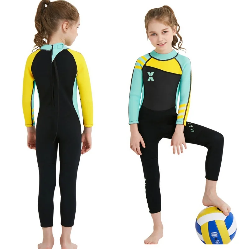 One-piece Girl Siamese warm swimsuit Neoprene Kids Diving Suit Wetsuit children for boys girls Keep Warm Long Sleeves UV protect