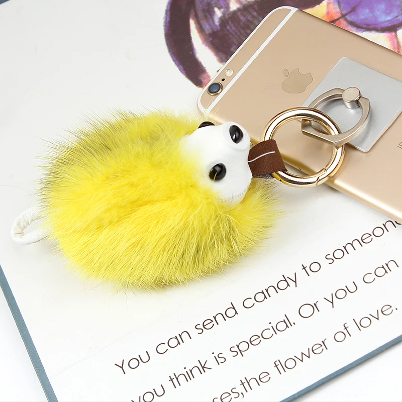 

16Color Best Mink Fur Puff Ball KeyChains Cute KeyChains Pom Women Keyring Rings Gold-color Key Chains Car Bag Charm Key Chain