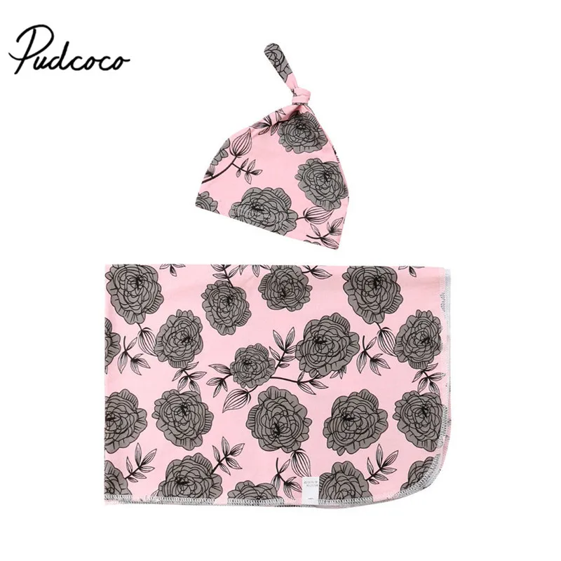

Pudcoco Infant Baby Swaddle Wrap Soft Cotton Warm Newborn Flower Blanket+Hat Swaddle Sleeping Bag Receiving Blankets
