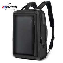 BOPAI, стильный кожаный мужской рюкзак, модный мужской рюкзак, однотонный тонкий мужской рюкзак, школьные сумки, USB, школьный рюкзак для колледжа, черный