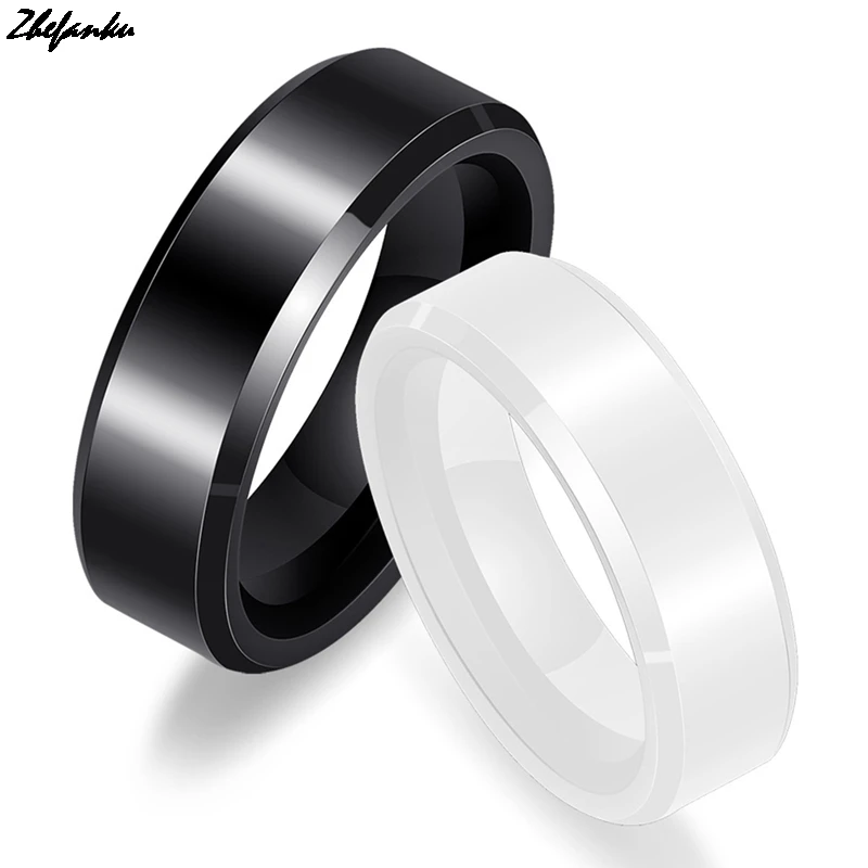 

2018 New Fashion Simple 6mm Black/White Ceramic Ring for Men Women Trendy Couple Ceramic Ring Jewelry US Size 6-10 anillos