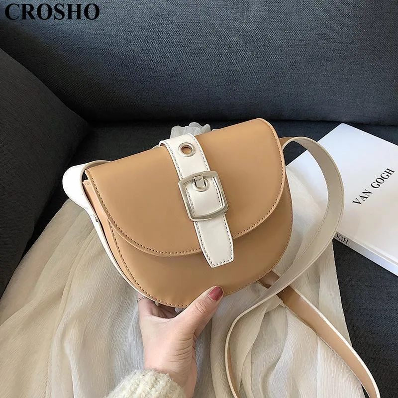 

CROSHO The Schoolgirl Panelled Wide Shoulder Belt Single Shoulder Saddle Bag The Leisure Joker Crossbody Bag Hasp