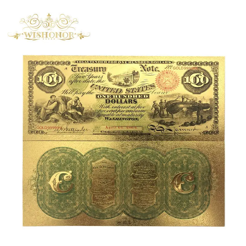 

10pcs/lot America Color Gold Banknote 100 Dollars Banknote in 24k Gold Plated Fake Money For Business Gift And Collection