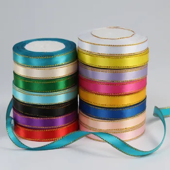 

High quality (25 yards/ roll) 3/8" 10mm Gold Edge Satin Ribbon Webbing Wedding Party Festive Decoration Gift Christmas Ribbon