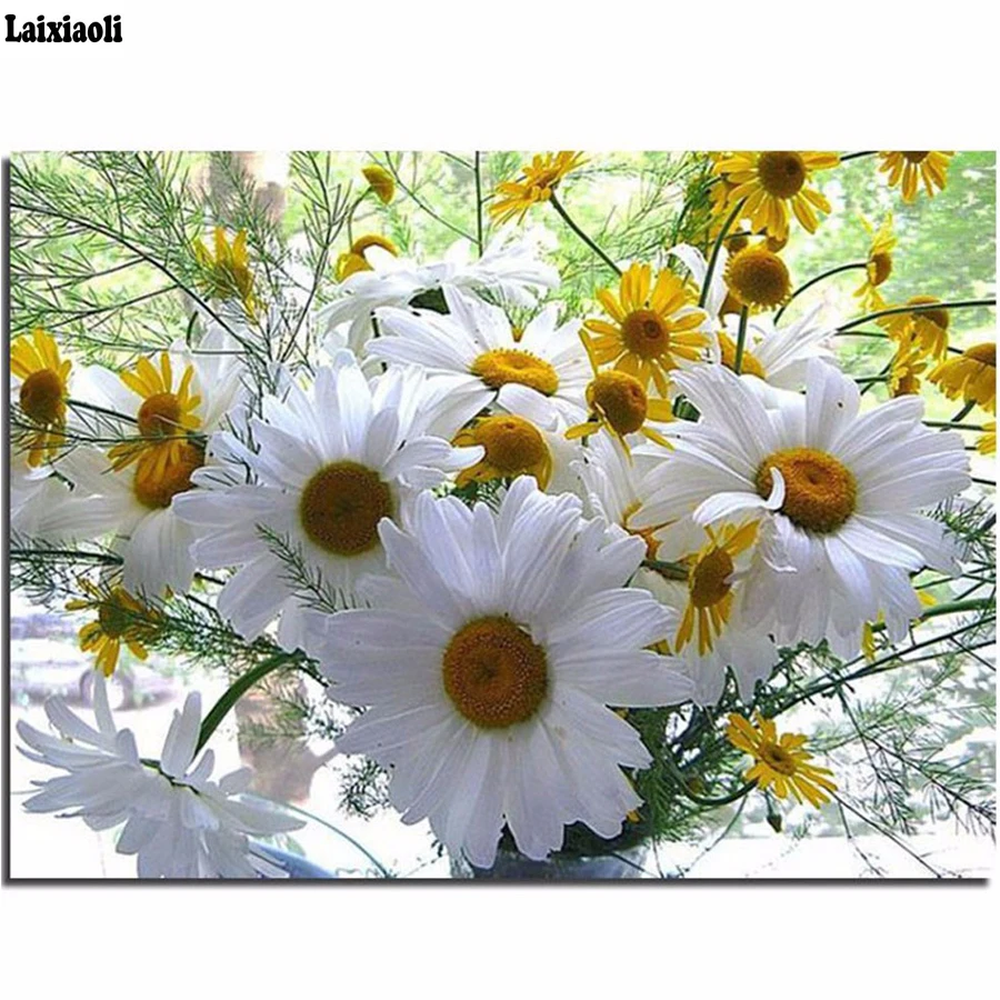 5d cross stitch round square diamond painting white daisy sets full decorative diy Mosaic 30*40 embroidery flower icons | Дом и сад