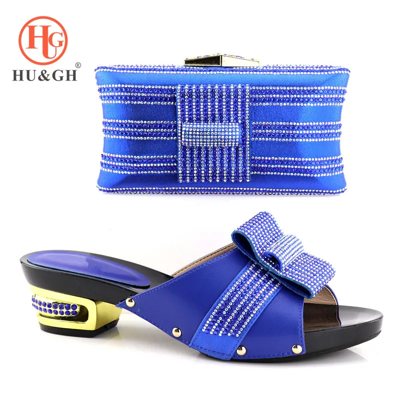 

2018 Latest Blue Shoes and Bag Set Decorated with Appliques African Women Matching Italian Shoe and Bag Set Decorated with Stone